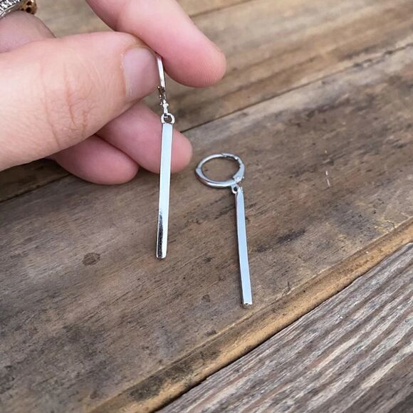 Dangle Charm Huggie Hoop Earrings White Gold Plated - Picture 3 of 3